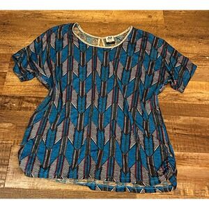 JM‎ Jonathan Martin Collection Blue Geometric Knit Pullover Top Round Neck XL